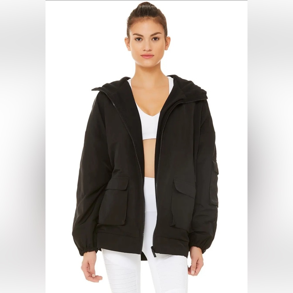 NWOT ALO Yoga Legion Reversible Hooded Oversized Black Jacket (Sz XS) - Picture 2 of 11